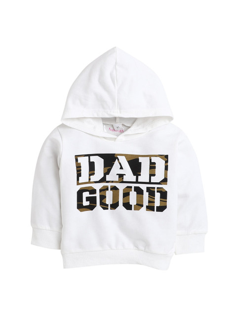 

Hopscotch Boys White Printed Hooded Sweatshirt