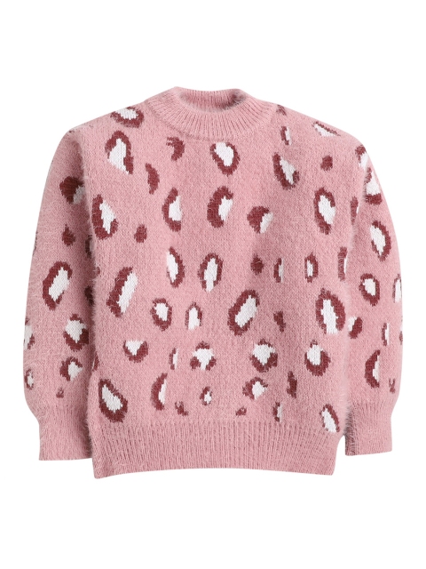 

Hopscotch Girls Pink & White Printed Acrylic Pullover