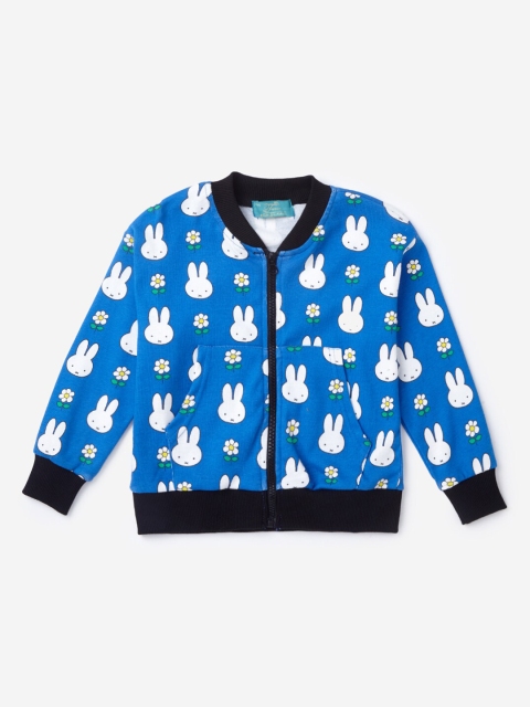 

Hopscotch Girls Blue Printed Bomber Jacket
