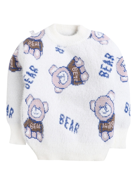 

Hopscotch Girls White & Blue Bear Printed Acrylic Pullover with Fuzzy Detail