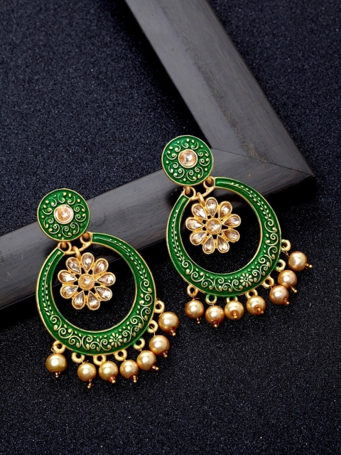 

AVANT-GARDE PARIS Green & Gold-Toned Circular Drop Chandbali Earrings