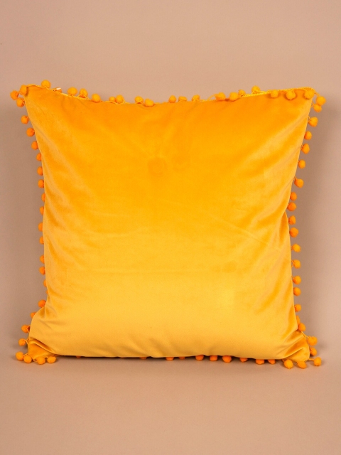 

Ariana Yellow Square Cushion Cover with Pom-Pom