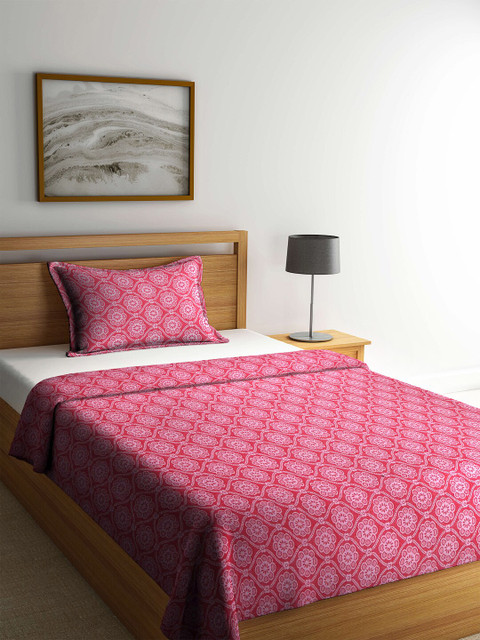 

KLOTTHE Red & Pink Woven Design Cotton Single Bedcover With Pillow Cover