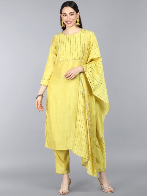 

AHIKA Women Yellow Kurti with Trousers& Dupatta