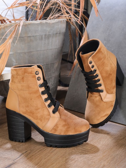 

LONDON STEPS Women Brown Suede Block Heeled Boots