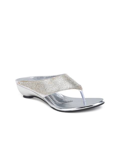 

LONDON STEPS Silver-Toned Embellished Comfort Mules
