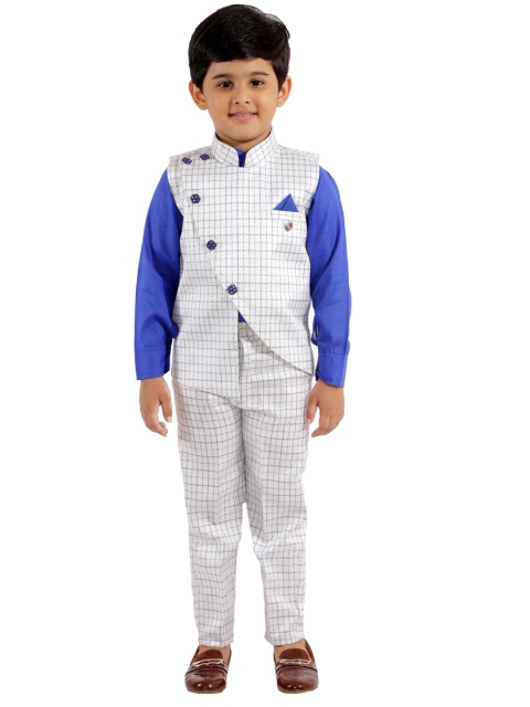 

FOURFOLDS Boys Blue & White Checked 3 Piece Suit