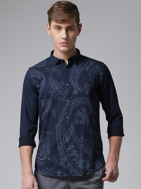 

True Blue Men Navy Blue Printed Regular Fit Casual Shirt