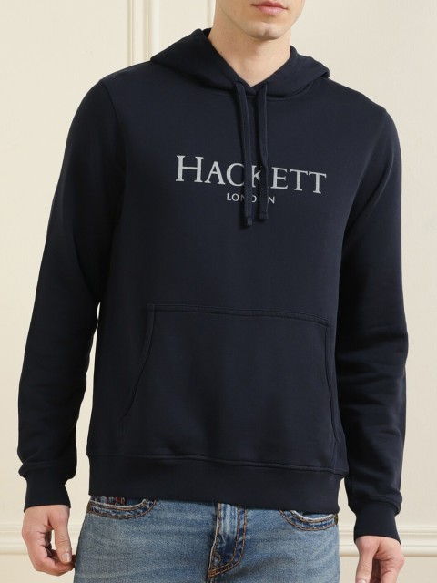 

HACKETT LONDON Men Navy Blue Printed Cotton Hooded Sweatshirt