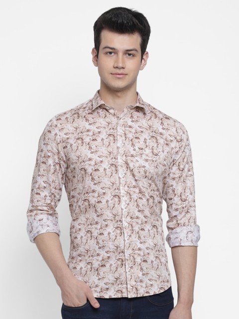

cape canary Men Beige Smart Floral Printed Casual Shirt