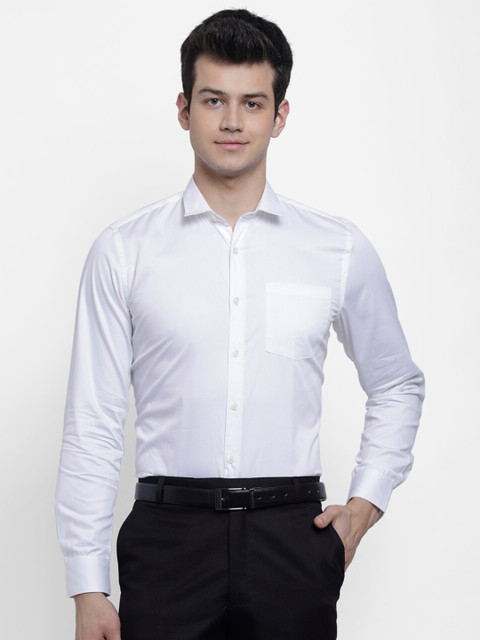 

cape canary Men White Solid Cotton Smart Casual Shirt