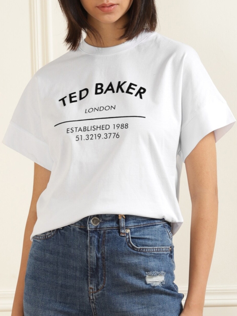 

Ted Baker Women White Typography Printed Cotton T-shirt