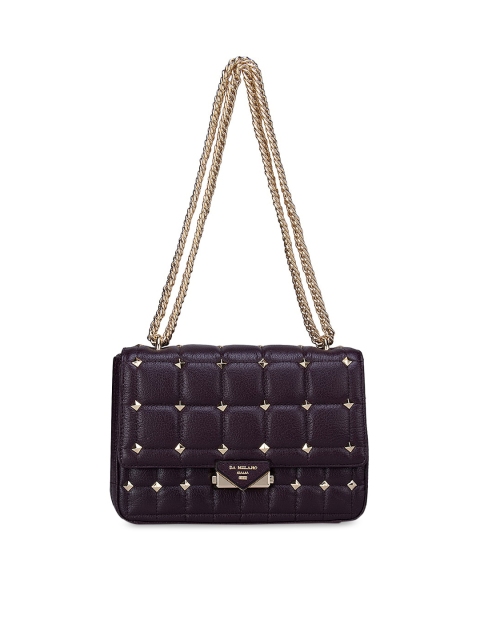 

Da Milano Purple Embellished Leather Structured Shoulder Bag