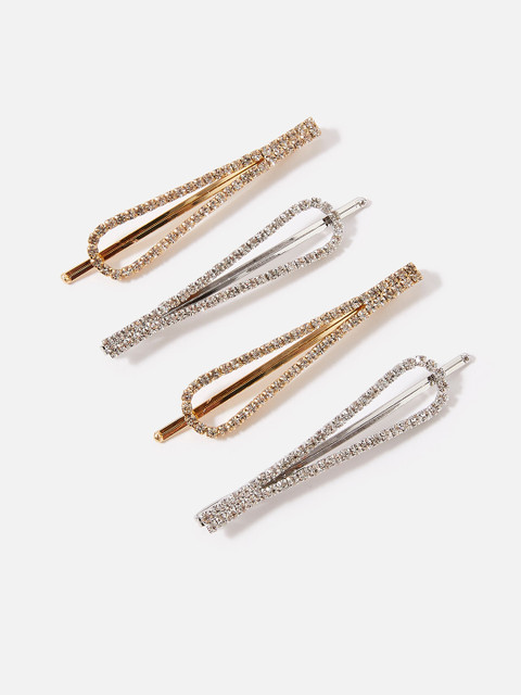 

Accessorize London Women's Transparent Gold-Toned Set of 4 Embellished Bobby Pins