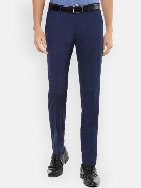 

Louis Philippe Gods & Kings Men Navy Blue Self-Design Slim Fit Formal Trousers