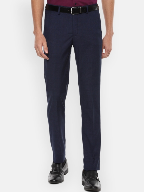 

Louis Philippe Men Navy Blue Self-Checked Slim Fit Formal Trousers