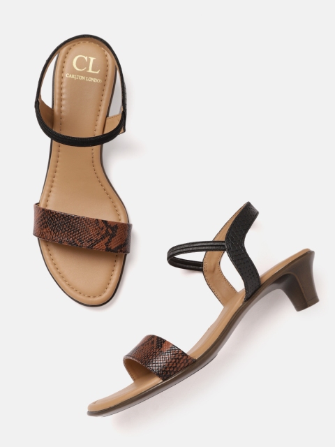 

Carlton London Women Coffee Brown & Black Snakeskin Textured Kitten Heels