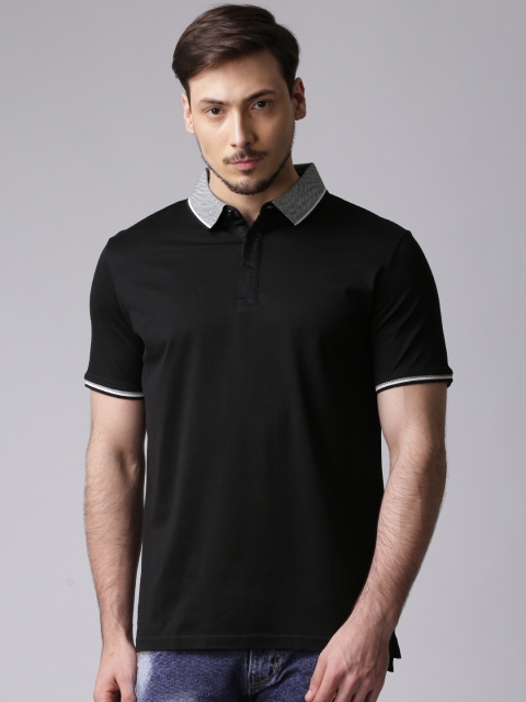 

True Blue Men Black Solid Polo T-Shirt