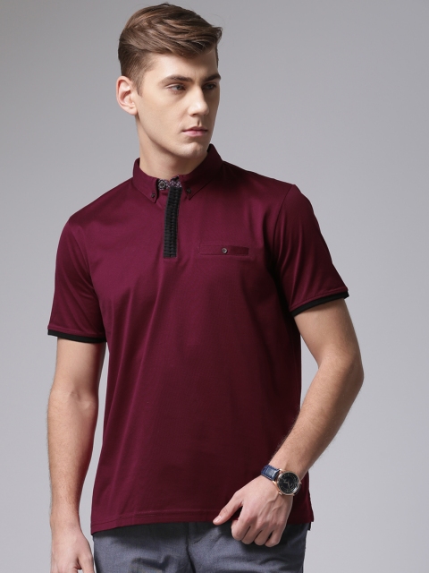 

True Blue Men Burgundy Solid Polo T-shirt