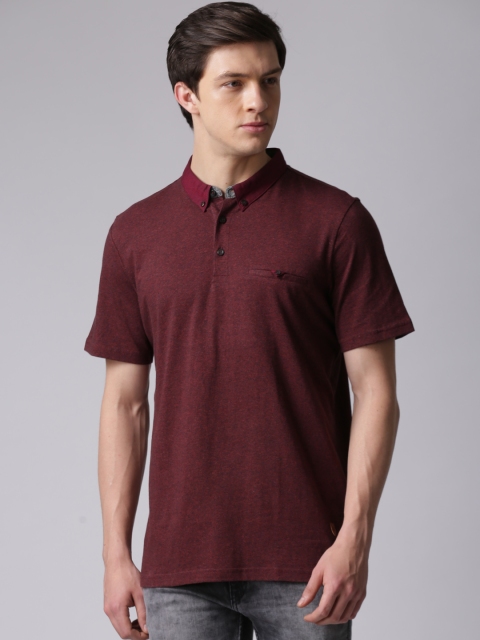 

True Blue Men Burgundy Solid Polo T-Shirt