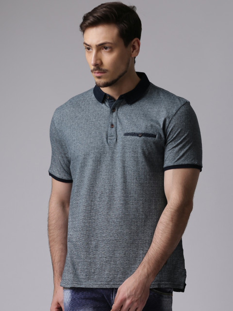 

True Blue Men Navy Self-design Polo T-Shirt, Navy blue