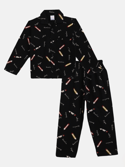 

NAUTI KIDZ Boys Black & Red Pure Cotton Printed Pyjamas Set