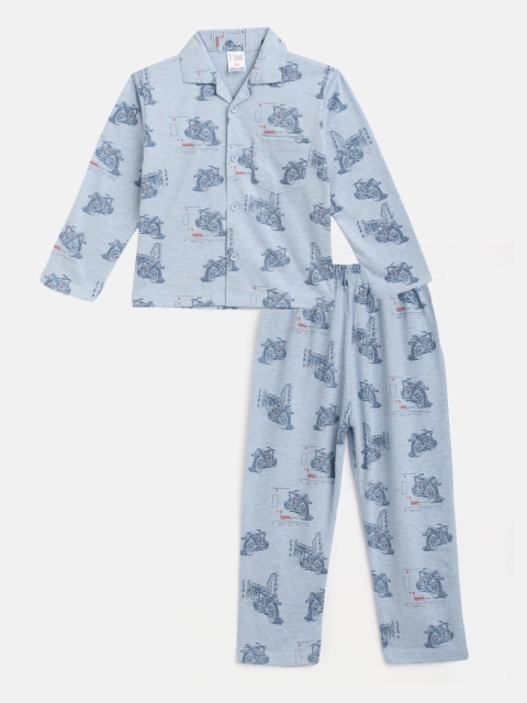 

NAUTI KIDZ Boys Blue Pure Cotton Bike Printed Pyjamas Set