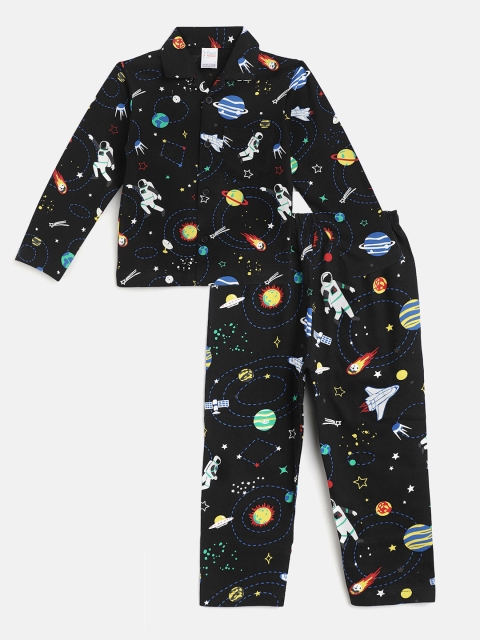 

NAUTI KIDZ Boys Black & White Space Print Pure Cotton Pyjamas Set