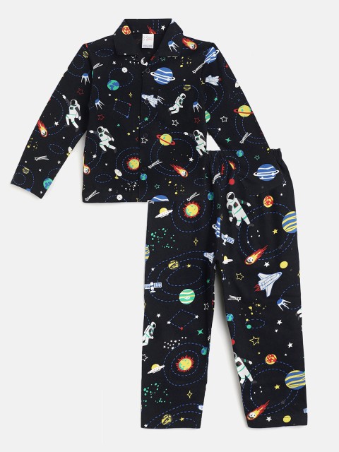 

NAUTI KIDZ Boys Black & White Space Print Pure Cotton Pyjamas Set