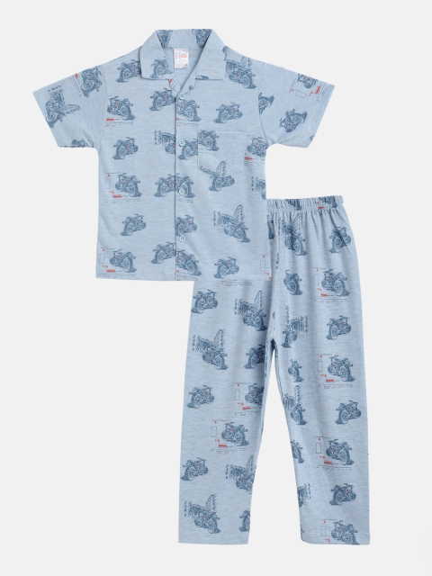 

NAUTI KIDZ Boys Blue Pure Cotton Bike Printed Pyjamas Set