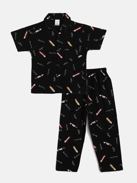 

NAUTI KIDZ Boys Black & Red Pure Cotton Conversational Printed Pyjamas Set