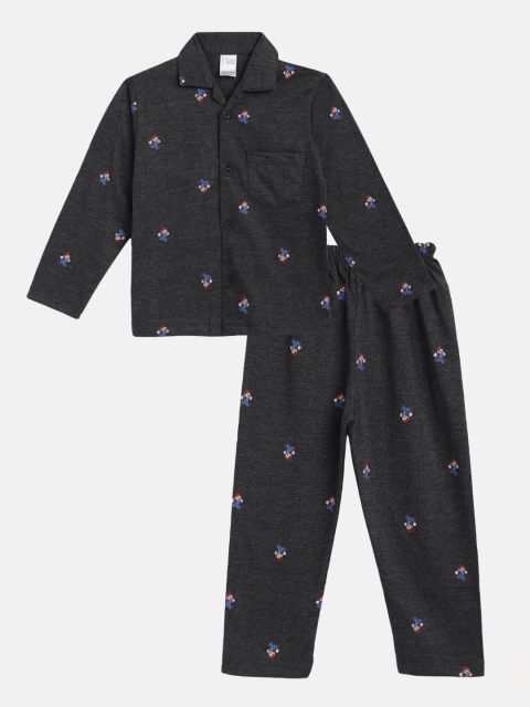

NAUTI KIDZ Boys Charcoal Grey & Blue Super Mario Print Pure Cotton Pyjamas Set