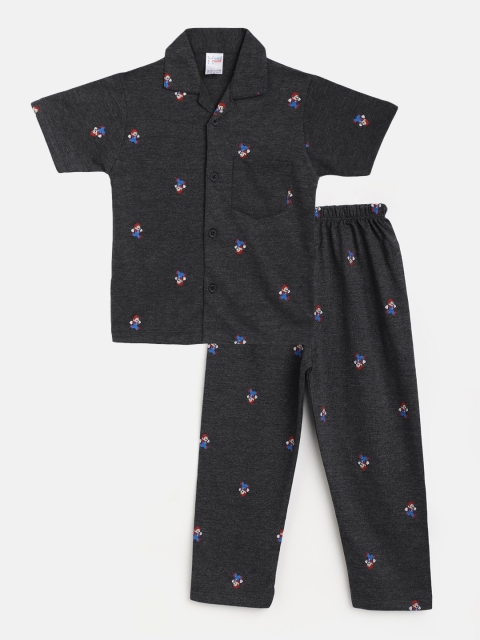 

NAUTI KIDZ Boys Charcoal Grey & Blue Super Mario Print Pure Cotton Pyjamas Set