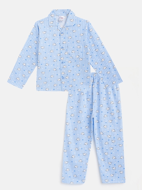 

NAUTI KIDZ Boys Blue & White Printed Pure Cotton Pyjamas Set