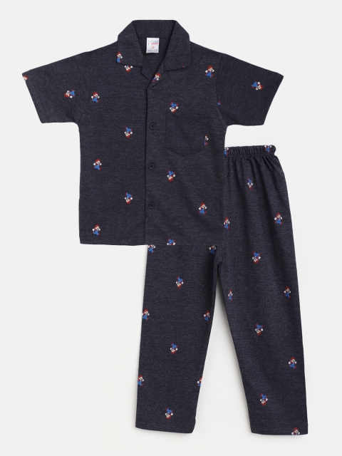 

NAUTI KIDZ Boys Navy Blue Pure Cotton Super Mario Printed Pyjamas Set
