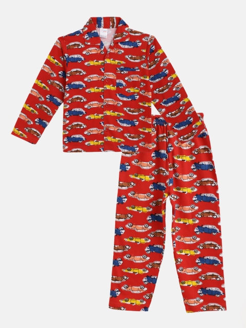 

NAUTI KIDZ Boys Red & Yellow Car Print Pure Cotton Pyjamas Set