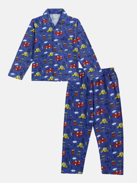 

NAUTI KIDZ Boys Blue & Red Car Print Pure Cotton Pyjamas Set