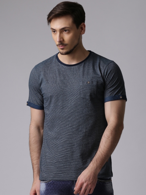 

True Blue Men Navy Striped Round Neck T-Shirt, Navy blue