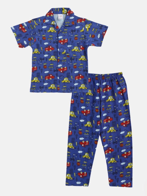 

NAUTI KIDZ Boys Blue & Red Car Print Pure Cotton Pyjamas Set