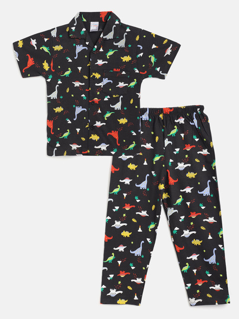 

NAUTI KIDZ Boys Charcoal Grey & Green Dinosaur Print Pure Cotton Pyjamas Set
