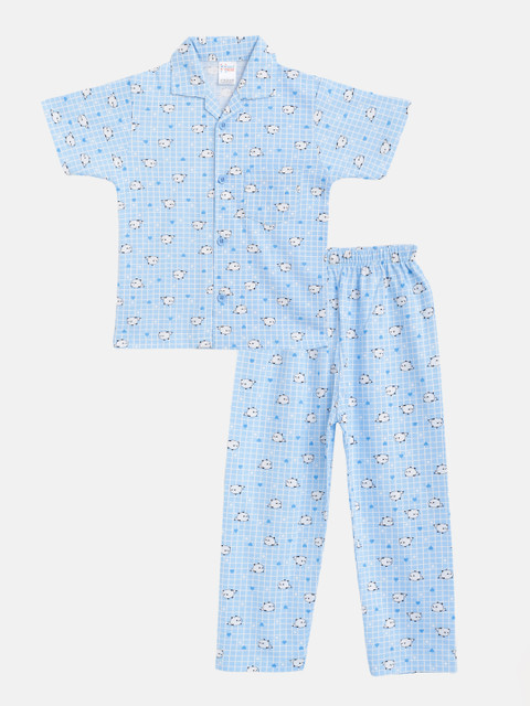 

NAUTI KIDZ Boys Blue & White Printed Pure Cotton Pyjamas Set