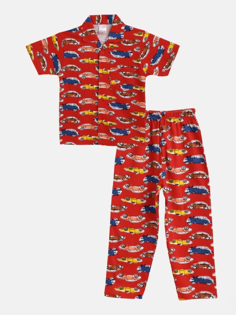 

NAUTI KIDZ Boys Red & Blue Car Print Pure Cotton Pyjamas Set