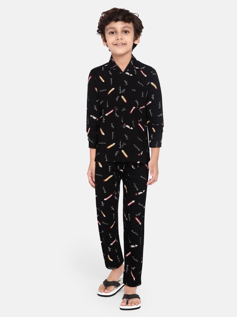 

NAUTI KIDZ Boys Black & Red Pure Cotton Printed Pyjamas Set