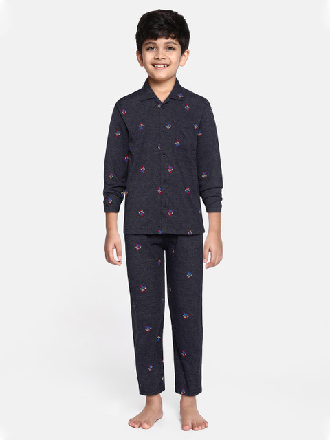 

NAUTI KIDZ Boys Navy Blue Cotton Mario Print Pyjamas Set