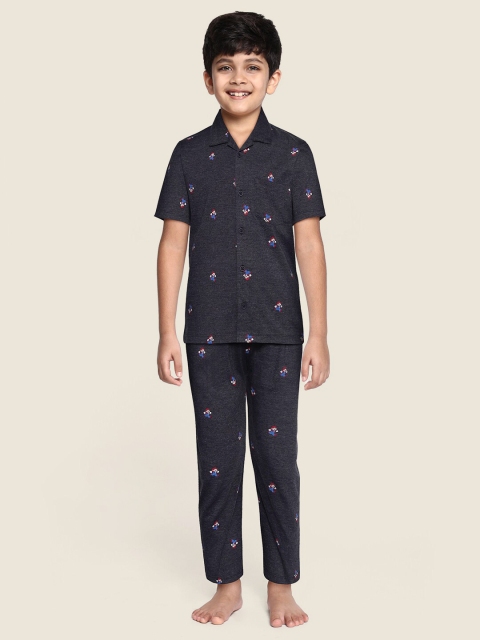

NAUTI KIDZ Boys Navy & Red Pure Cotton Super Mario Print Pyjamas Set, Navy blue