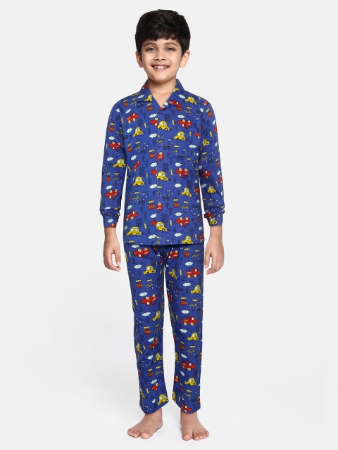 

NAUTI KIDZ Boys Blue & Red Printed Pure Cotton Night suit