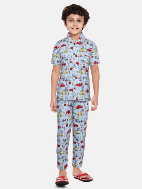 

NAUTI KIDZ Boys Grey & Red Printed Pure Cotton Night suit
