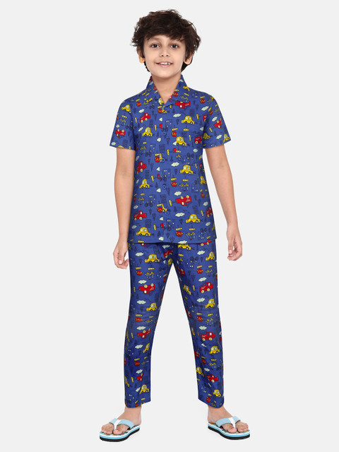 

NAUTI KIDZ Boys Blue & Red Printed Pure Cotton Night suit