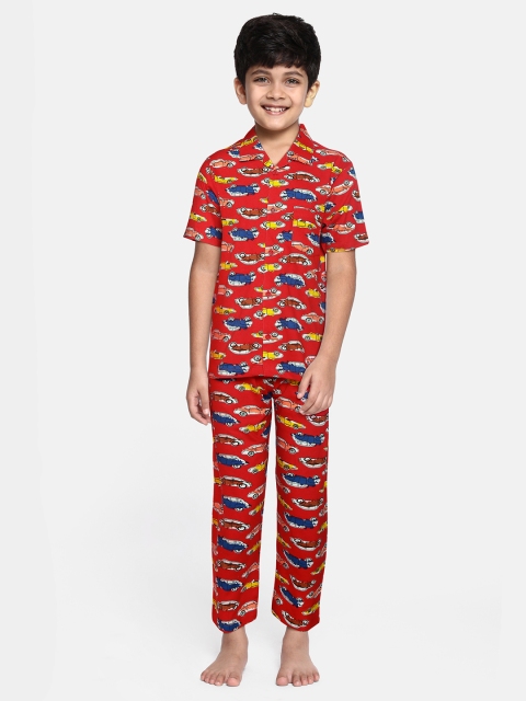 

NAUTI KIDZ Boys Red & Blue Printed Pure Cotton Night suit