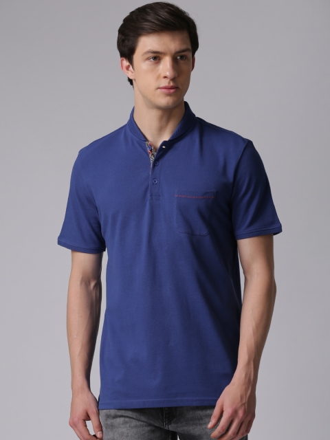 

True Blue Men Blue Solid Polo T-Shirt